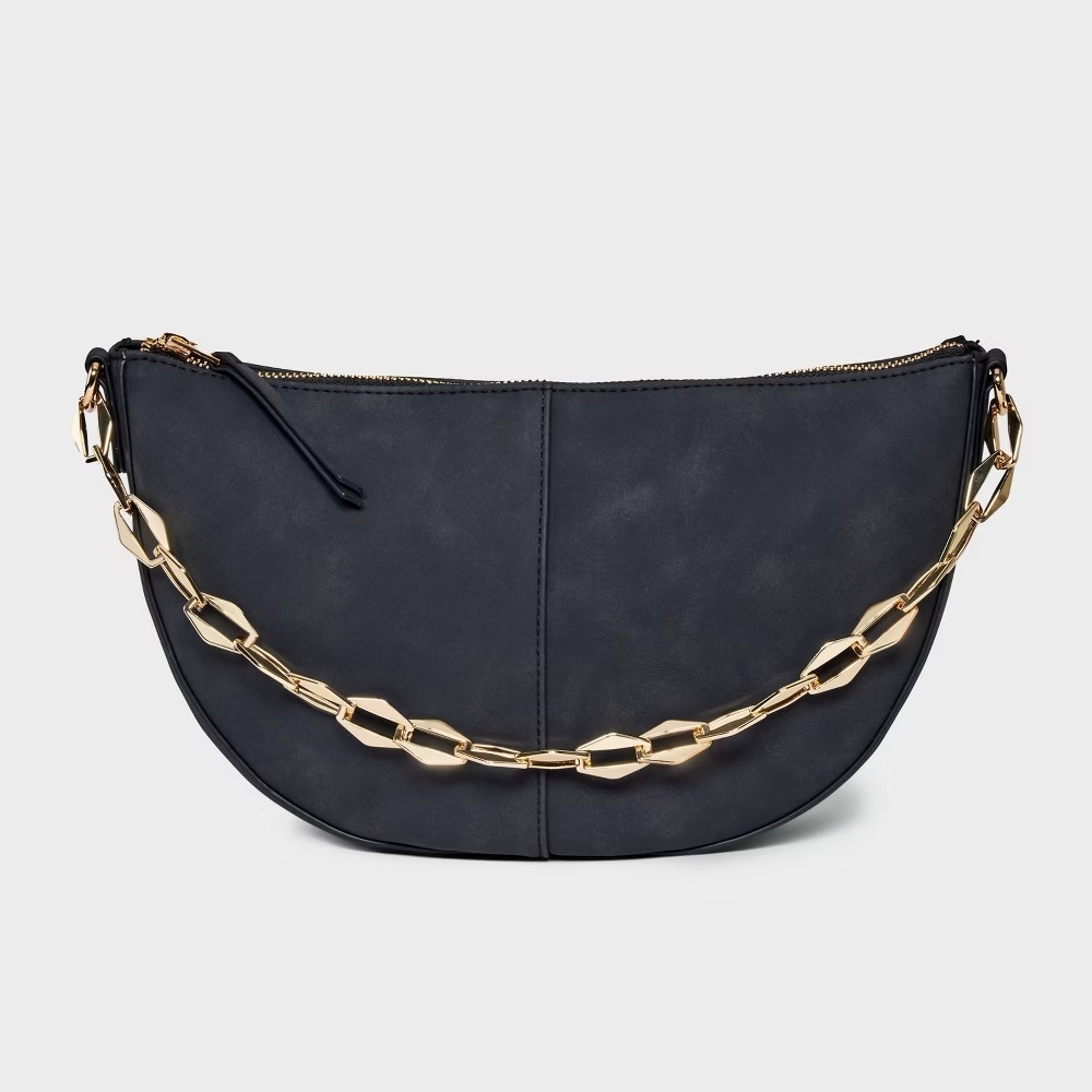 Universal Thread Elegant Black Shoulder Bag with Gold Chain